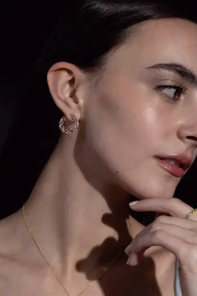 TANYA FARAH Jasmine Bloom Pink Sapphire & Diamond Bypass Hoop Earrings | Thumbnail 4 TANYA FARAH Jasmine Bloom Pink Sapphire & Diamond Bypass Hoop Earrings | Thumbnail 4