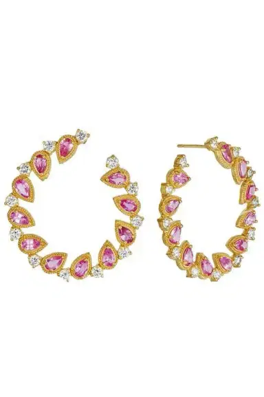 TANYA FARAH Jasmine Bloom Pink Sapphire & Diamond Bypass Hoop Earrings | Thumbnail 1 TANYA FARAH Jasmine Bloom Pink Sapphire & Diamond Bypass Hoop Earrings | Thumbnail 1