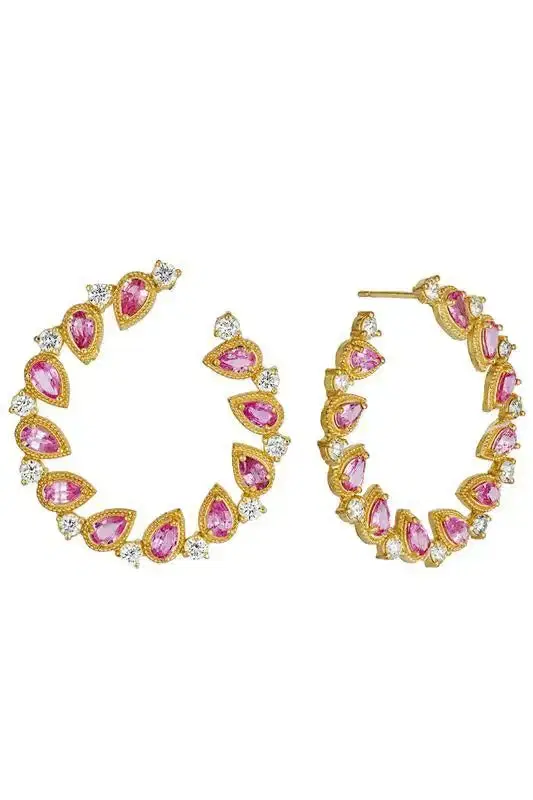 TANYA FARAH Jasmine Bloom Pink Sapphire & Diamond Bypass Hoop Earrings