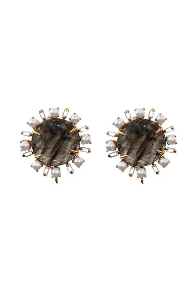BOUNKIT JEWELRY Labradorite Pearl Anya Stud Earrings