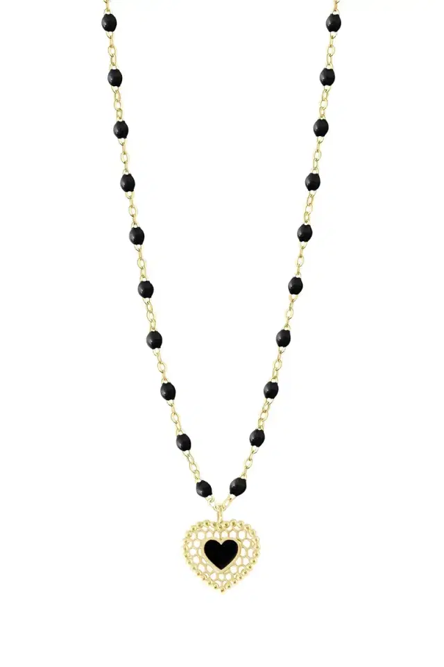 Lace Heart Necklace - 16.5in - Black