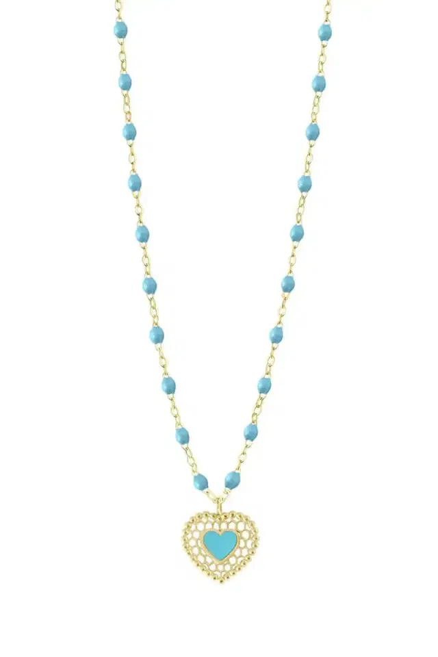 Lace Heart Necklace - 16.5in - Turquoise