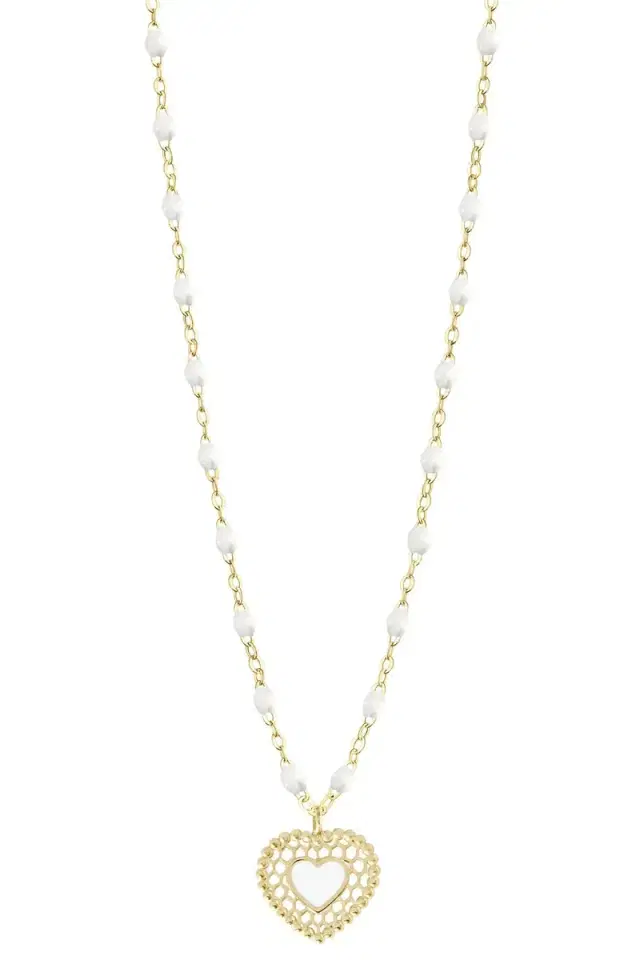 Lace Heart Necklace - 16.5in - White