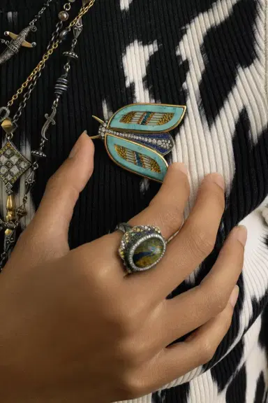SEVAN BICAKCI Lapis Diamond Mosaic Butterfly Pin | Thumbnail 3