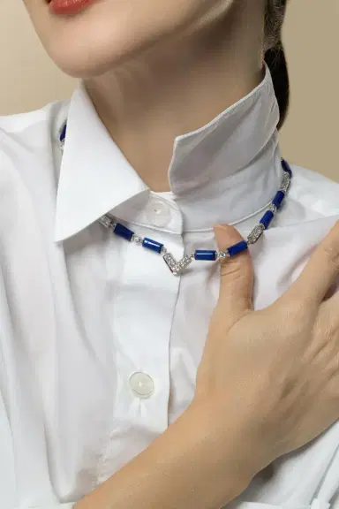 DAVID WEBB Lapis Diamond V Chain Necklace | Thumbnail 2