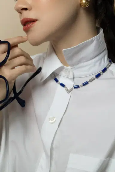 DAVID WEBB Lapis Diamond V Chain Necklace | Thumbnail 3