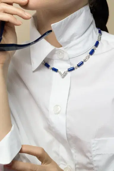 DAVID WEBB Lapis Diamond V Chain Necklace | Thumbnail 4