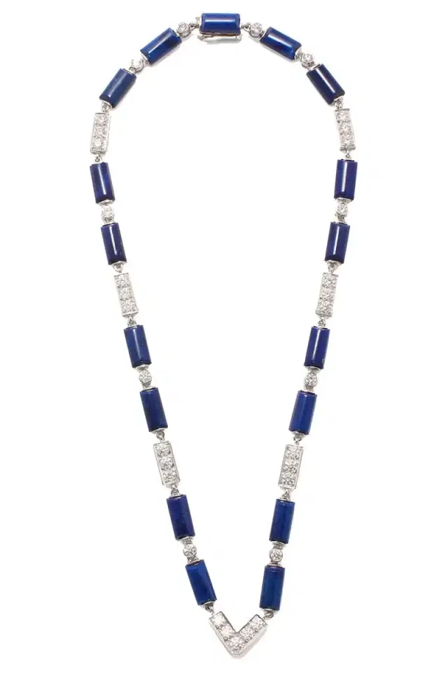 DAVID WEBB Lapis Diamond V Chain Necklace