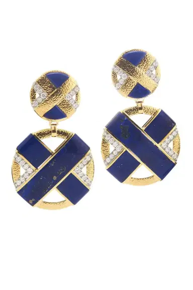 DAVID WEBB Lapis Lazuli Diamond Hammered XO Earrings | Thumbnail 1 DAVID WEBB Lapis Lazuli Diamond Hammered XO Earrings | Thumbnail 1