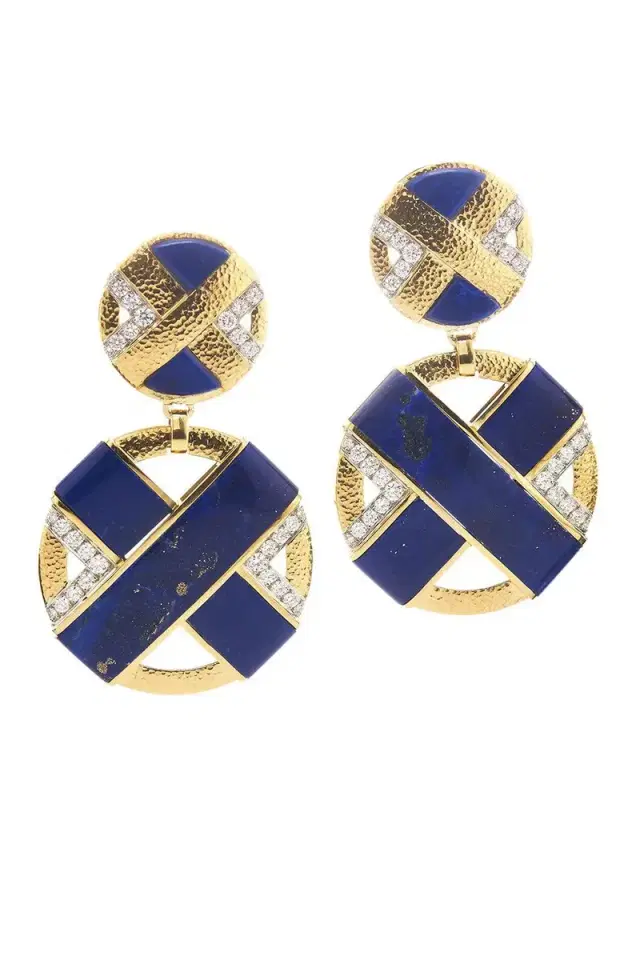 DAVID WEBB Lapis Lazuli Diamond Hammered XO Earrings