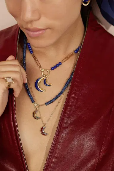 Sorellina Lapis Yellow Sapphire Mini Crescent Moon Inlay Pendant | Thumbnail 2
