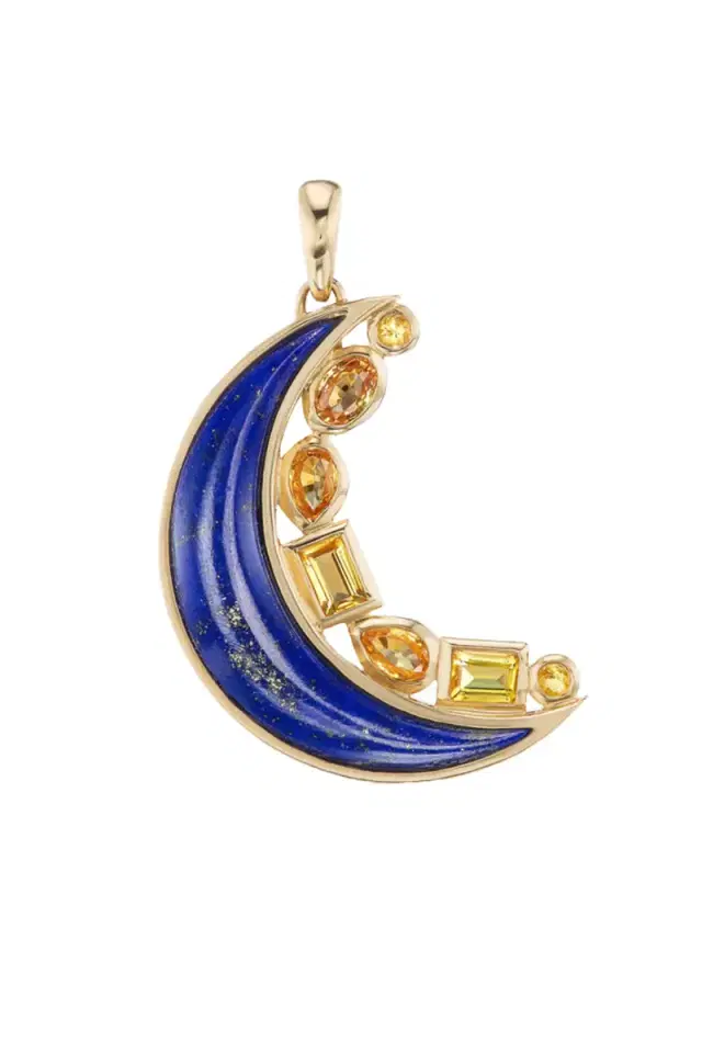 Sorellina Lapis Yellow Sapphire Mini Crescent Moon Inlay Pendant