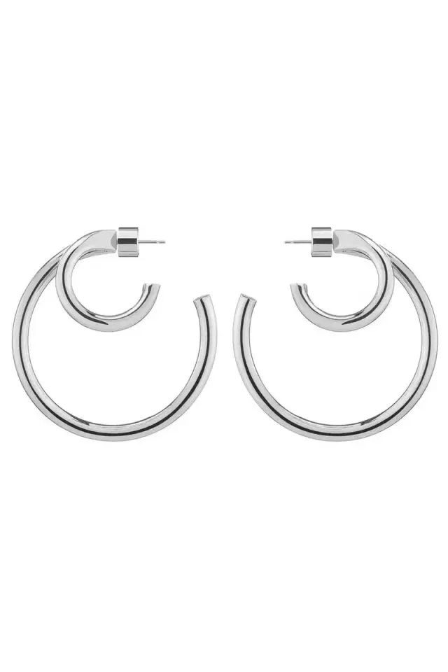 Jennifer Fisher Large Double Lilly Baby Hoop Earrings - Silver - 1.5in