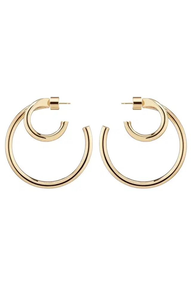 Jennifer Fisher Large Double Lilly Baby Hoop Earrings - Yellow Gold - 1.5in