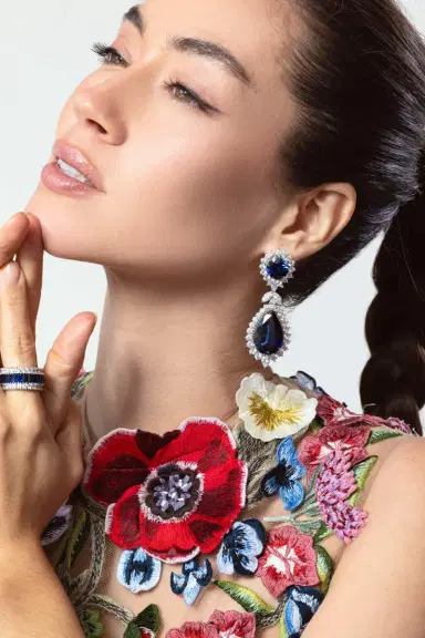 FANTASIA by DESERIO Large Sapphire Cz Drop Earrings | Thumbnail 2