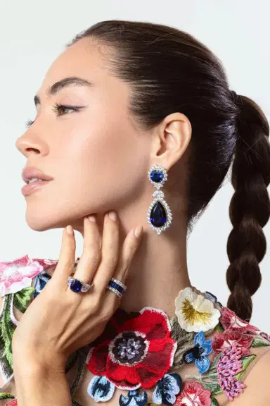 FANTASIA by DESERIO Large Sapphire Cz Drop Earrings | Thumbnail 3