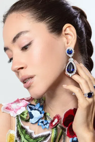 FANTASIA by DESERIO Large Sapphire Cz Drop Earrings | Thumbnail 4
