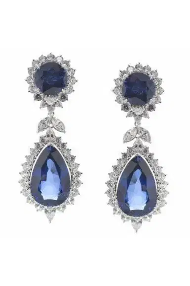 FANTASIA by DESERIO Large Sapphire Cz Drop Earrings | Thumbnail 1