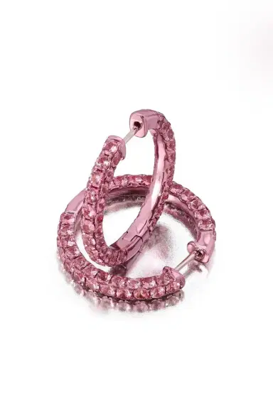 GRAZIELA Large Sapphire Pink Rhodium 3 Sided Hoop Earrings | Thumbnail 3