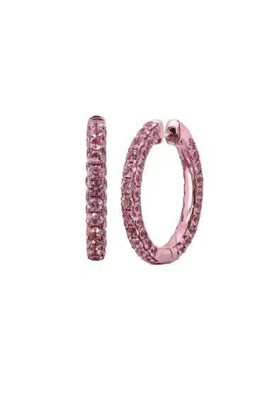 GRAZIELA Large Sapphire Pink Rhodium 3 Sided Hoop Earrings | Thumbnail 1