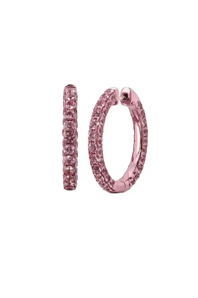 GRAZIELA Large Sapphire Pink Rhodium 3 Sided Hoop Earrings