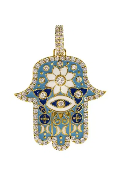 BUDDHA MAMA Large Sky Blue Enamel Hamsa Pendant | Thumbnail 1