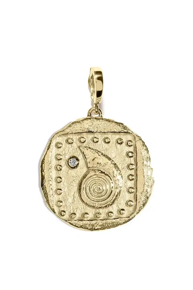 Azlee Large Spiral Seashell Diamond Coin Charm