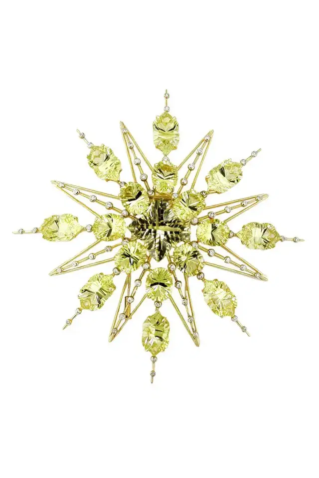 TONY DUQUETTE Lemon Quartz Diamond Star Brooch