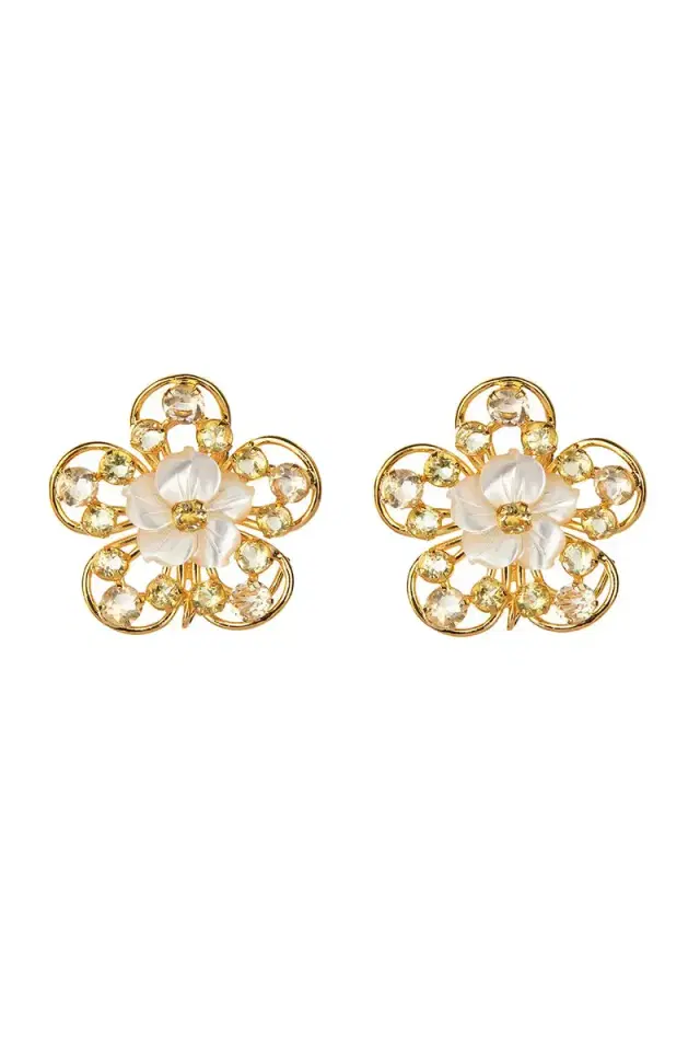 BOUNKIT JEWELRY Lemon Quartz Flower Earrings