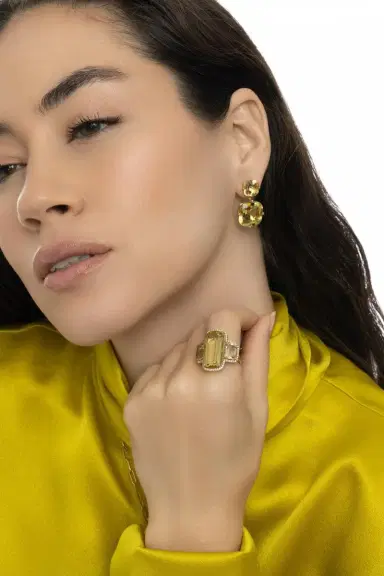 GOSHWARA Lemon Quartz Two Tier Gossip Earrings | Thumbnail 4