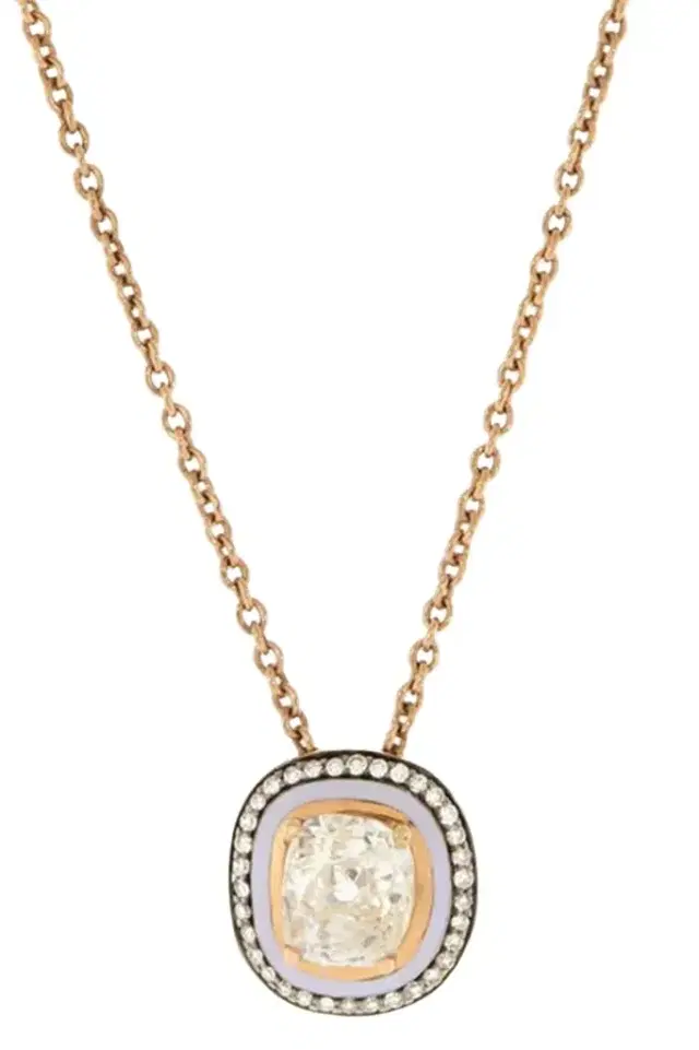 Selim Mouzannar Lilac Enamel Diamond Pendant Necklace