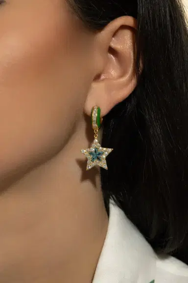 BUDDHA MAMA London Blue Topaz Green Kite Star Earrings | Thumbnail 3 BUDDHA MAMA London Blue Topaz Green Kite Star Earrings | Thumbnail 3
