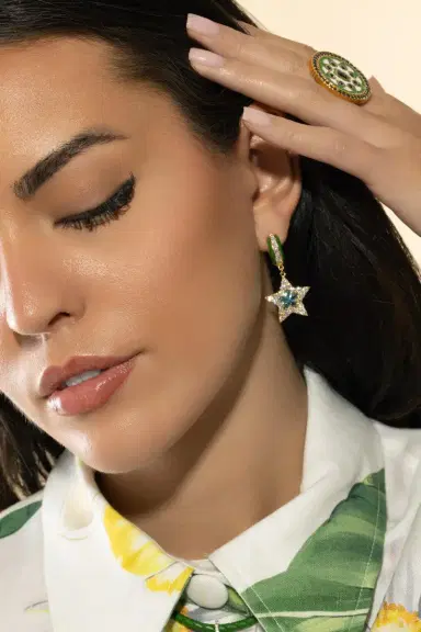 BUDDHA MAMA London Blue Topaz Green Kite Star Earrings | Thumbnail 4 BUDDHA MAMA London Blue Topaz Green Kite Star Earrings | Thumbnail 4