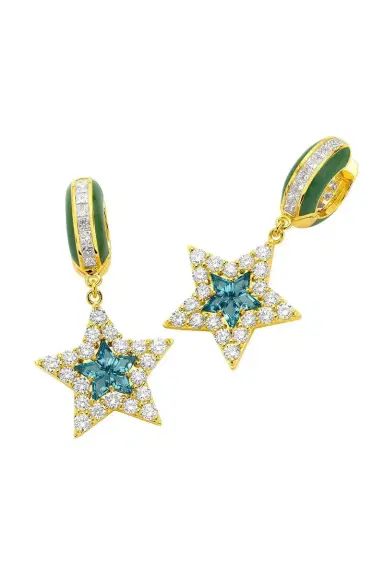 BUDDHA MAMA London Blue Topaz Green Kite Star Earrings | Thumbnail 1 BUDDHA MAMA London Blue Topaz Green Kite Star Earrings | Thumbnail 1