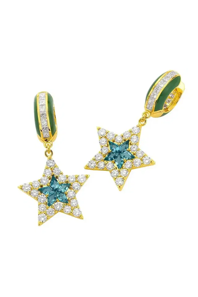 BUDDHA MAMA London Blue Topaz Green Kite Star Earrings