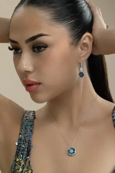 LISA NIK London Blue topaz Hexagon Necklace | Thumbnail 4 LISA NIK London Blue topaz Hexagon Necklace | Thumbnail 4