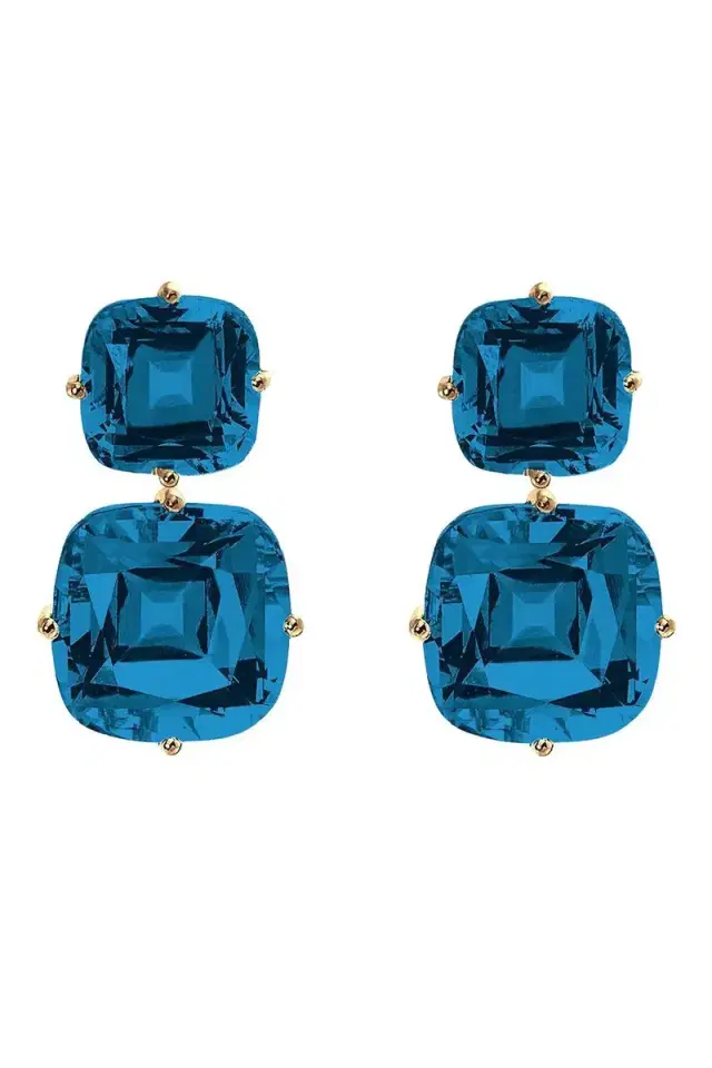 GOSHWARA London Blue Topaz Two Drop Gossip Earrings