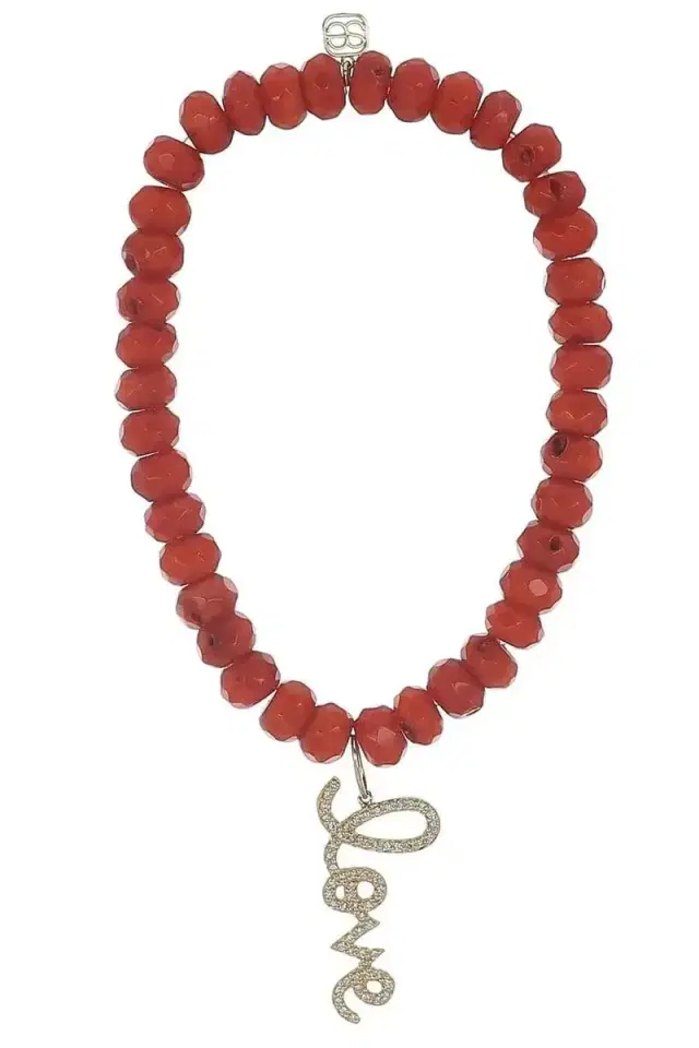Sydney Evan Love Script Orange Bamboo Bead Bracelet