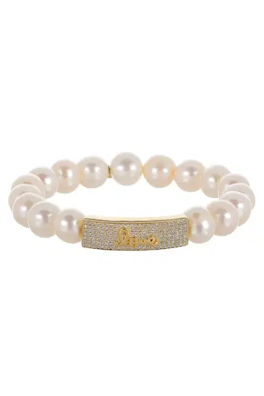Sydney Evan Love Script Pearl Charm Bracelet | Thumbnail 1