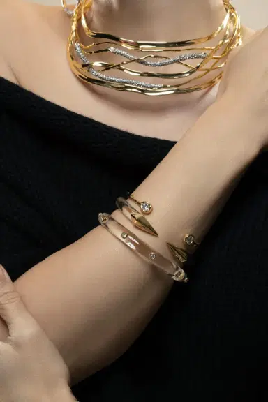 ALEXIS BITTAR Lucite Mirrored Pyramid Brake Hinge Bracelet | Thumbnail 3