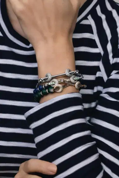 Ananya Malachite Diamond Double Bar Chakra Bracelet | Thumbnail 3 Ananya Malachite Diamond Double Bar Chakra Bracelet | Thumbnail 3