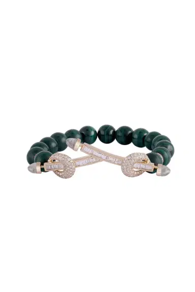 Ananya Malachite Diamond Double Bar Chakra Bracelet | Thumbnail 1 Ananya Malachite Diamond Double Bar Chakra Bracelet | Thumbnail 1