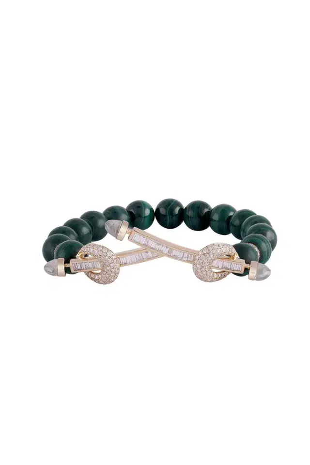 Ananya Malachite Diamond Double Bar Chakra Bracelet