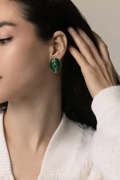 DENISE CASSOU Malachite Diamond Earrings | Thumbnail 3