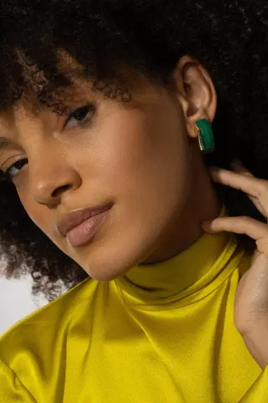 ALETTO BROTHERS Malachite Diamond Edging Luna Curve Earrings | Thumbnail 3 ALETTO BROTHERS Malachite Diamond Edging Luna Curve Earrings | Thumbnail 3