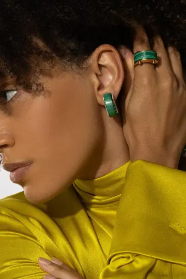 ALETTO BROTHERS Malachite Diamond Edging Luna Curve Earrings | Thumbnail 4 ALETTO BROTHERS Malachite Diamond Edging Luna Curve Earrings | Thumbnail 4