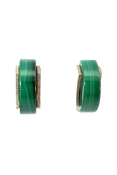 ALETTO BROTHERS Malachite Diamond Edging Luna Curve Earrings | Thumbnail 1 ALETTO BROTHERS Malachite Diamond Edging Luna Curve Earrings | Thumbnail 1