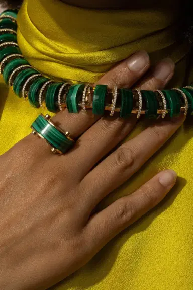 ALETTO BROTHERS Malachite Diamond Gilded Rhythm Necklace | Thumbnail 3 ALETTO BROTHERS Malachite Diamond Gilded Rhythm Necklace | Thumbnail 3