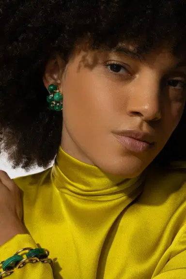 ALETTO BROTHERS Malachite Diamond Orba Earrings | Thumbnail 3