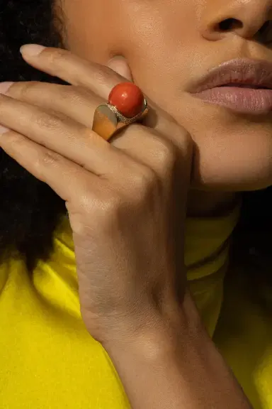 ALETTO BROTHERS Mediterranean Coral Diamond Accent Sfera Ring | Thumbnail 3 ALETTO BROTHERS Mediterranean Coral Diamond Accent Sfera Ring | Thumbnail 3
